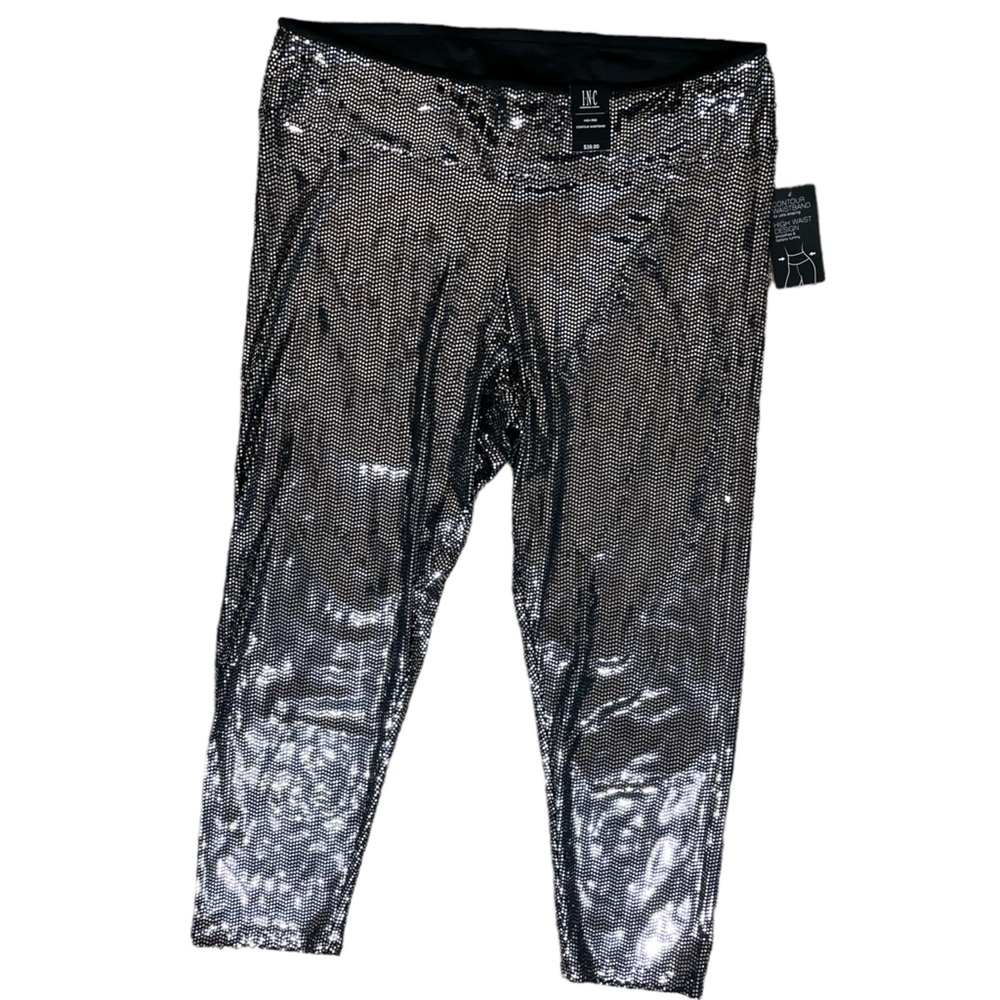 NWT INC. International Concepts High-Rise Silver Sequin Pants (DM)